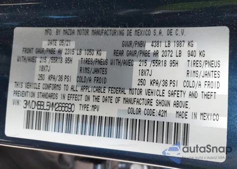 2021 Mazda Cx-30 Select из США, поврежденный, VIN 3MVDMBBL5MM266690